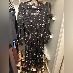 Black floral long sleeve maxi dress, XL